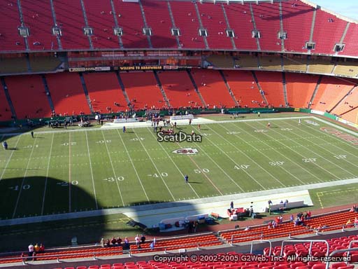 Seat view from section 302 at Arrowhead Stadium, home of the Kansas City Chiefs