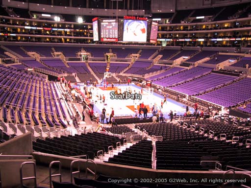 Seat view from section 218 at the Staples Center, home of the Los Angeles Lakers
