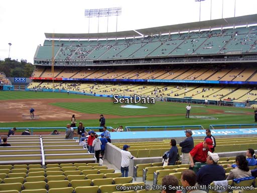 Seat view from field box section 27 at Dodger Stadium, home of the Los Angeles Dodgers