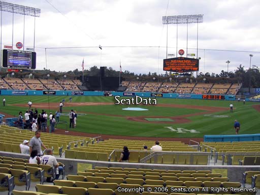 Seat view from dugout club section 3 at Dodger Stadium, home of the Los Angeles Dodgers