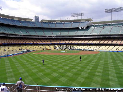 Seat view from right field pavilion section 308 at Dodger Stadium, home of the Los Angeles Dodgers