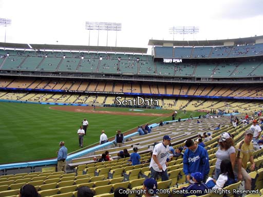 Seat view from field box section 49 at Dodger Stadium, home of the Los Angeles Dodgers