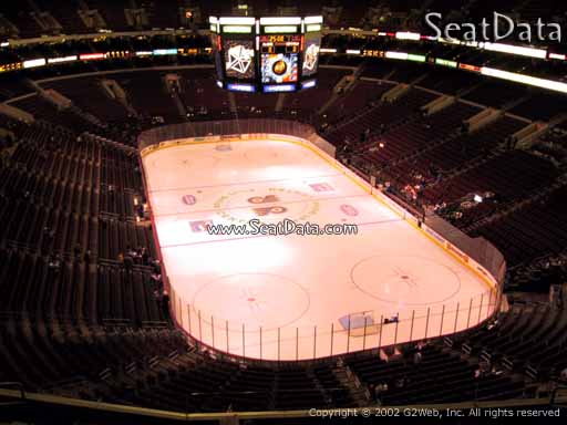 Seat view from section 218 at the Wells Fargo Center, home of the Philadelphia Flyers
