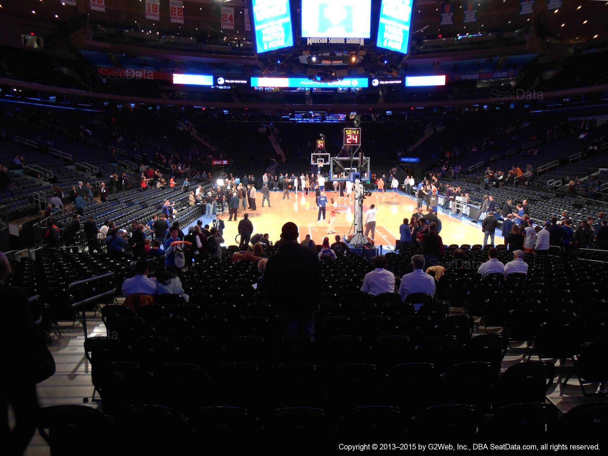 Seat view from section 2 at Madison Square Garden, home of the New York Knicks.