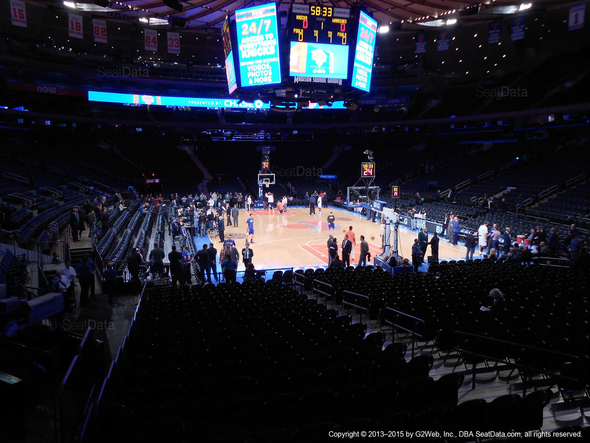 Seat view from section 101 at Madison Square Garden, home of the New York Knicks.
