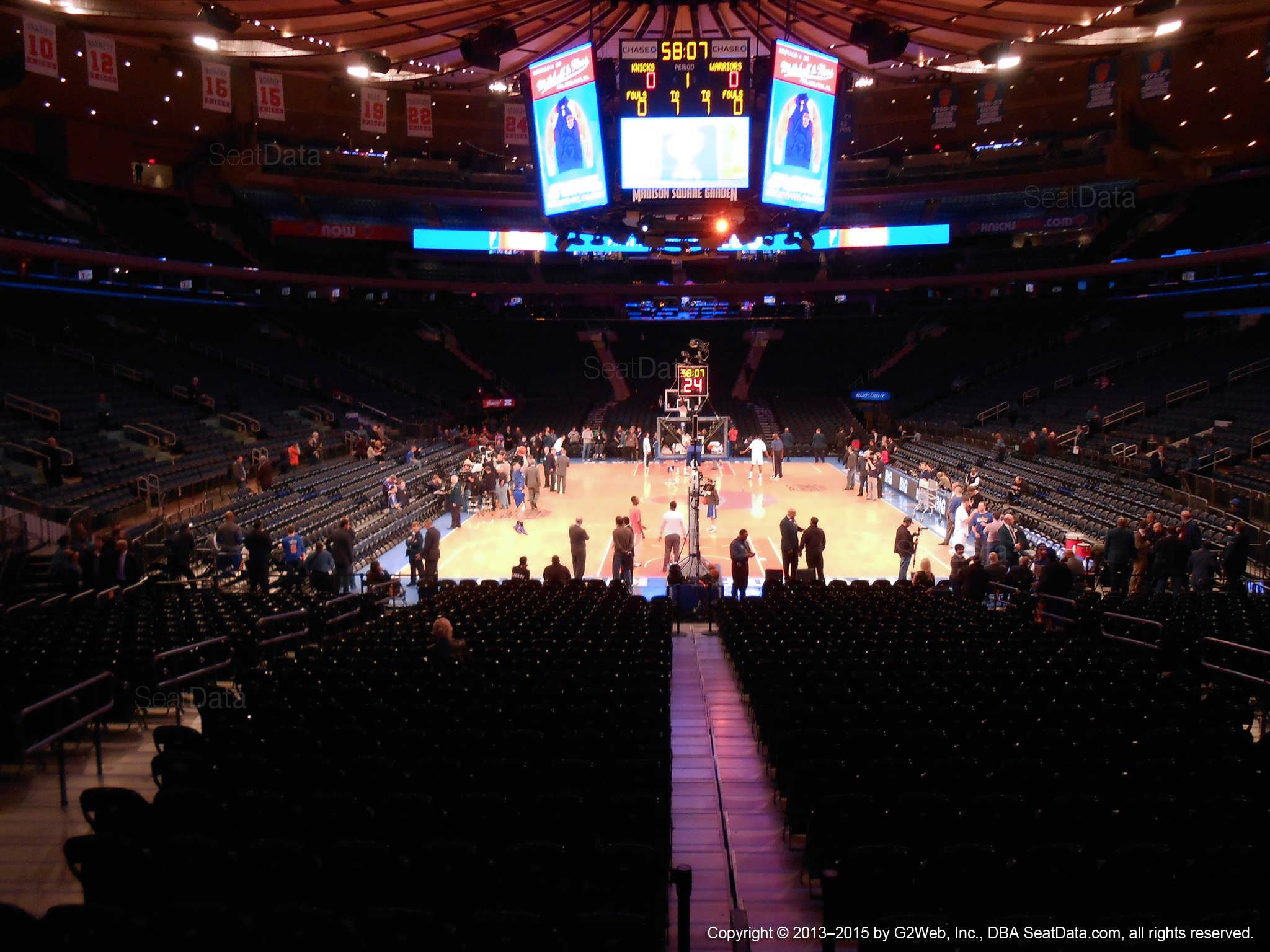 Seat view from section 102 at Madison Square Garden, home of the New York Knicks.