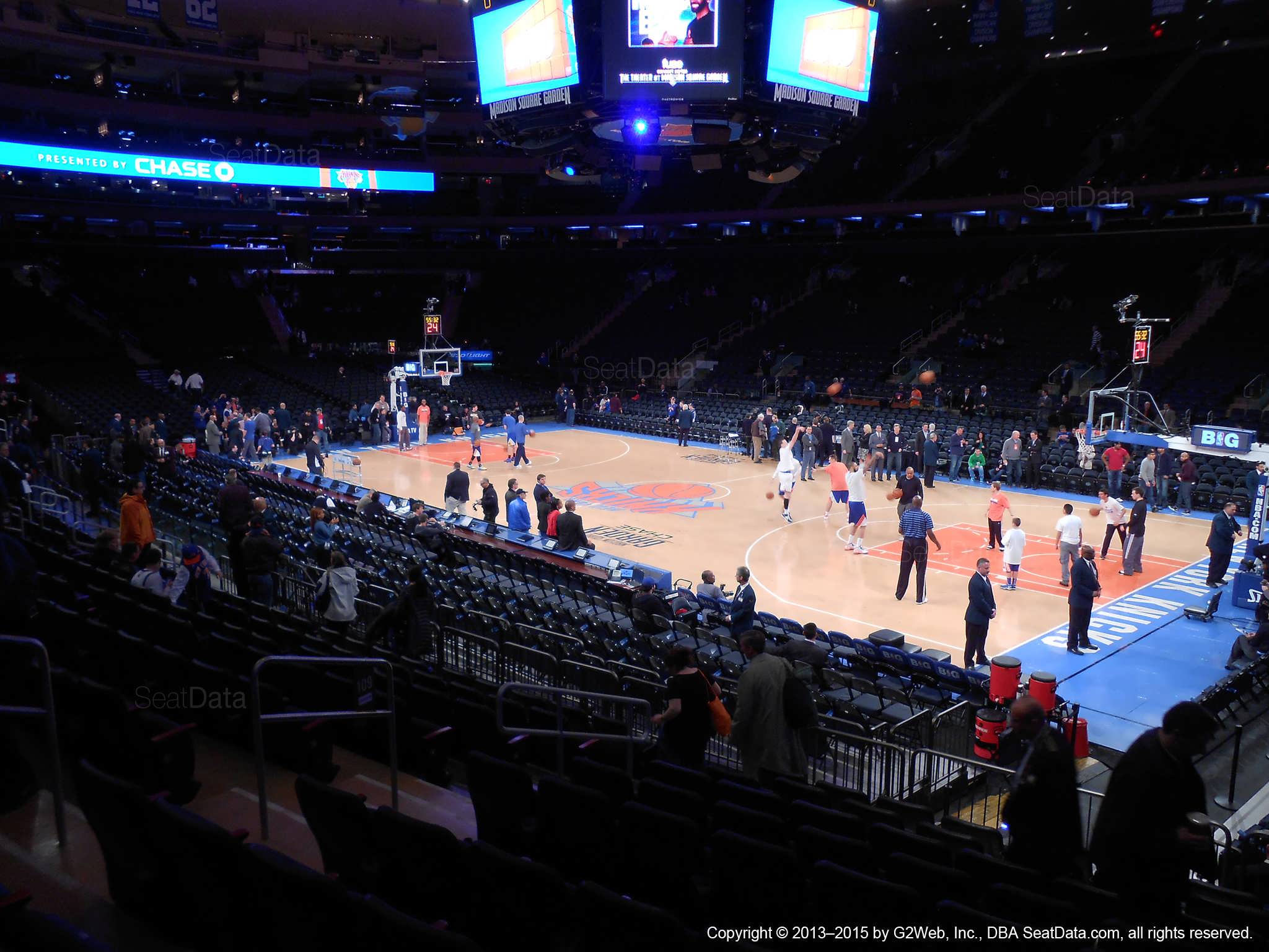 Seat view from section 109 at Madison Square Garden, home of the New York Knicks.