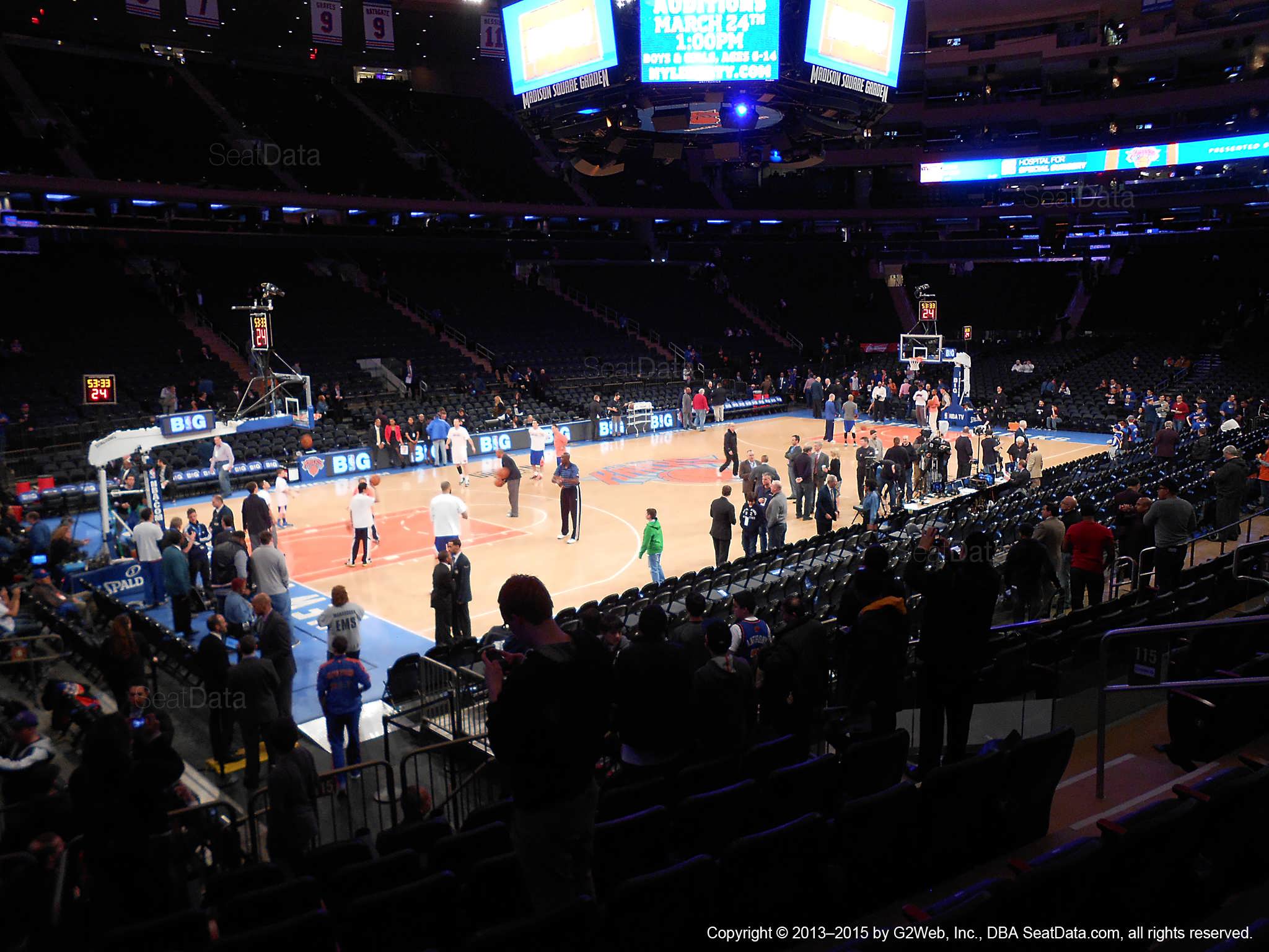 Seat view from section 115 at Madison Square Garden, home of the New York Knicks.