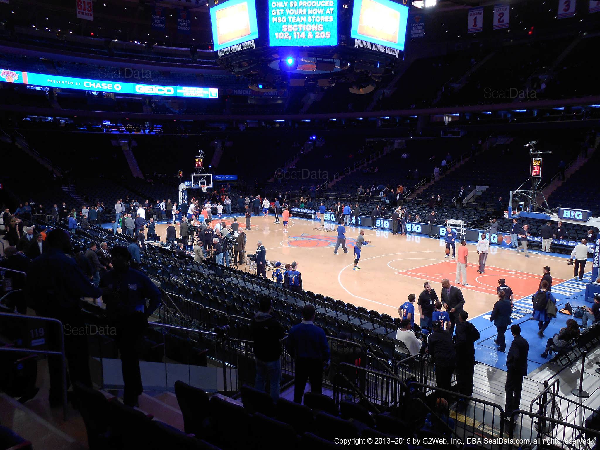 Seat view from section 119 at Madison Square Garden, home of the New York Knicks.