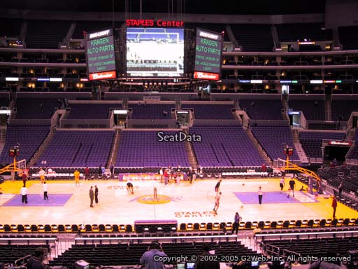 Seat view from premier section 14 at the Staples Center, home of the Los Angeles Lakers