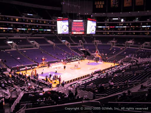 Seat view from premier section 18 at the Staples Center, home of the Los Angeles Lakers