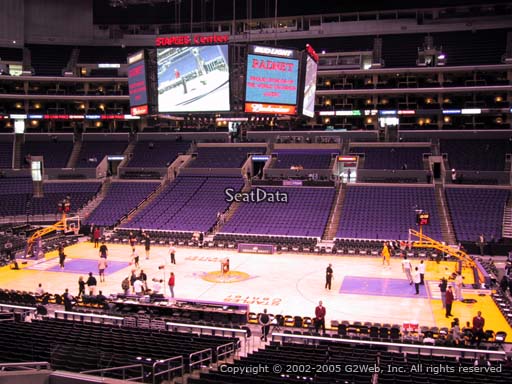 Seat view from premier section 4 at the Staples Center, home of the Los Angeles Lakers