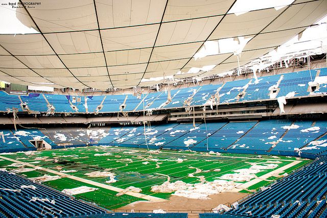 Second photo of the missing roof at the Pontiac Silverdome, former home of the Detroit Lions.
