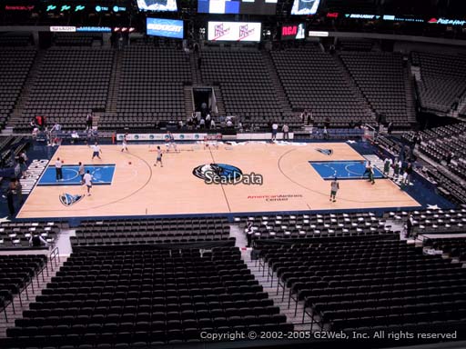 Seat view from section 210 at the American Airlines Center, home of the Dallas Mavericks