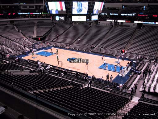 Seat view from section 215 at the American Airlines Center, home of the Dallas Mavericks