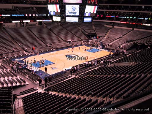 Seat view from section 221 at the American Airlines Center, home of the Dallas Mavericks