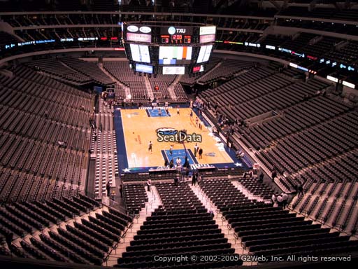Seat view from section 302 at the American Airlines Center, home of the Dallas Mavericks