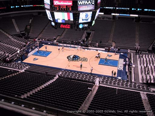 Seat view from section 308 at the American Airlines Center, home of the Dallas Mavericks