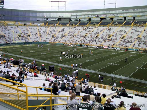 Seat view from section 128 at Lambeau Field, home of the Green Bay Packers