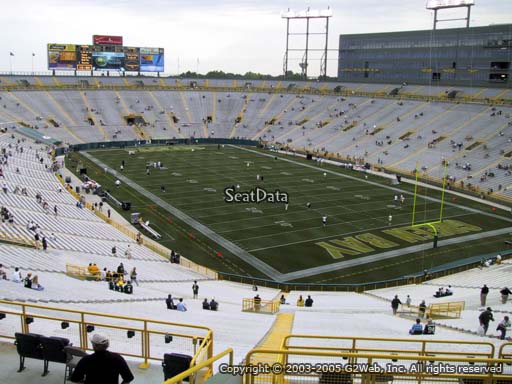 Seat view from section 307 at Lambeau Field, home of the Green Bay Packers