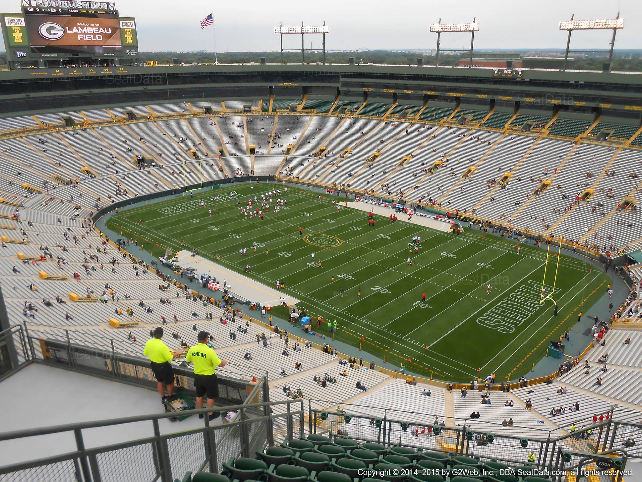 Seat view from section 730S at Lambeau Field, home of the Green Bay Packers