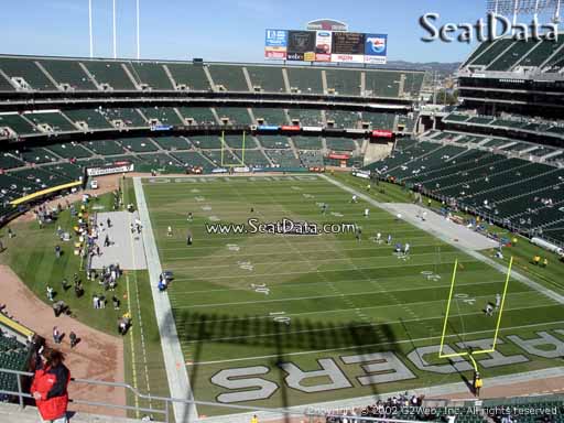 Seat view from section 308 at Oakland Coliseum, home of the Oakland Raiders