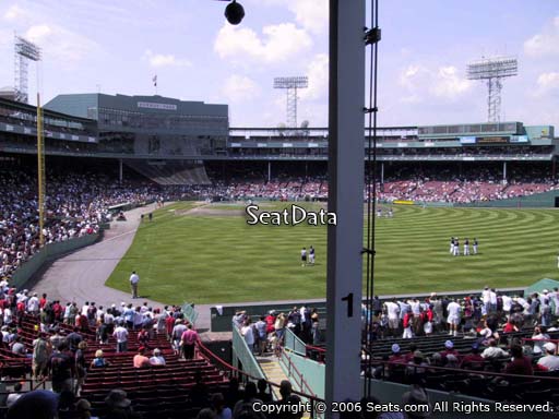 Seat view from Grandstand section 1 at Fenway Park, home of the Boston Red Sox