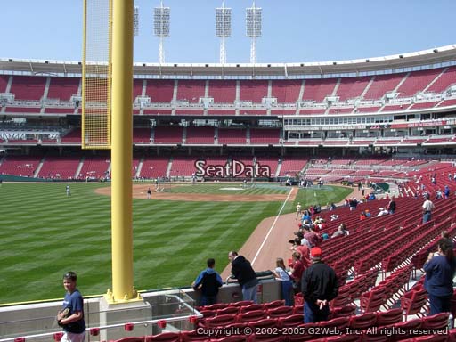 Seat view from section 107 at Great American Ball Park, home of the Cincinnati Reds