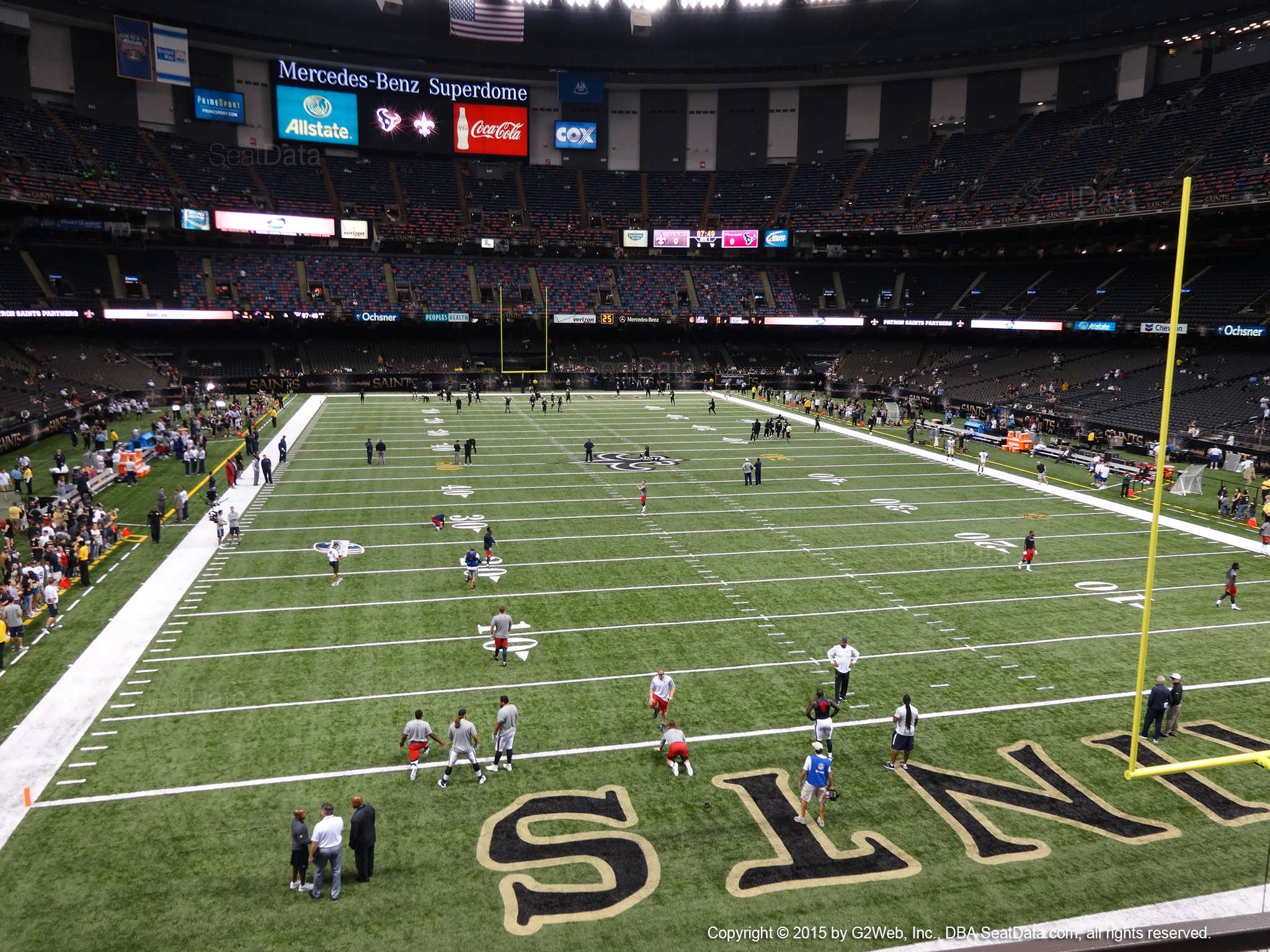Seat view from section 203 at the Mercedes-Benz Superdome, home of the New Orleans Saints