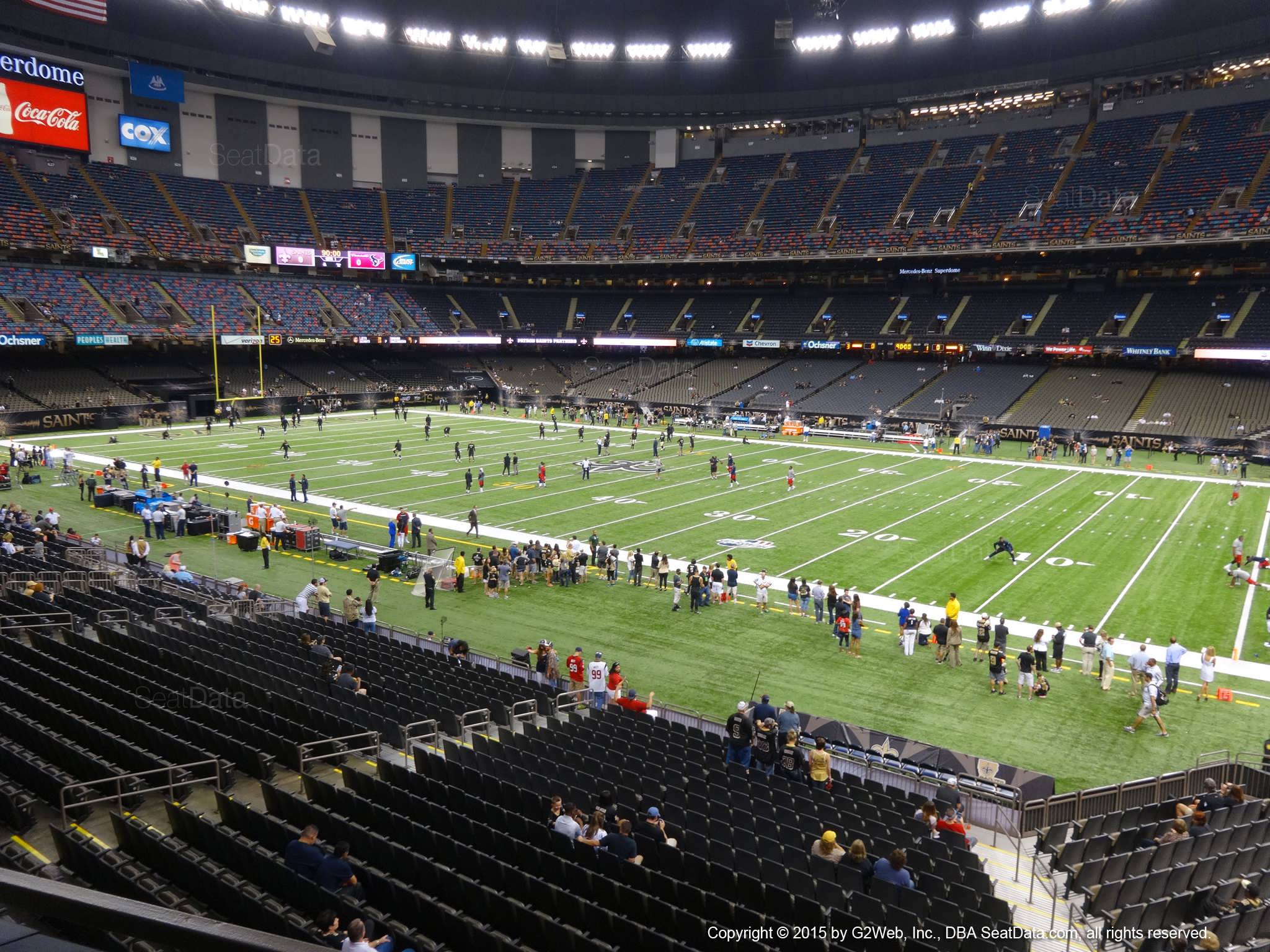 Seat view from section 213 at the Mercedes-Benz Superdome, home of the New Orleans Saints