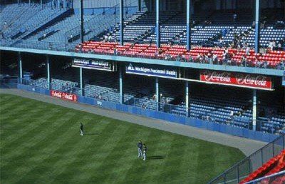 Photo of the outfield bleachers at Tiger Stadium.