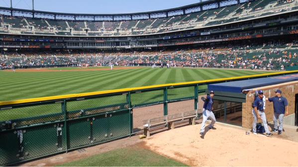 View of the Bullpens at Comerica Park in Detroit, Michigan.