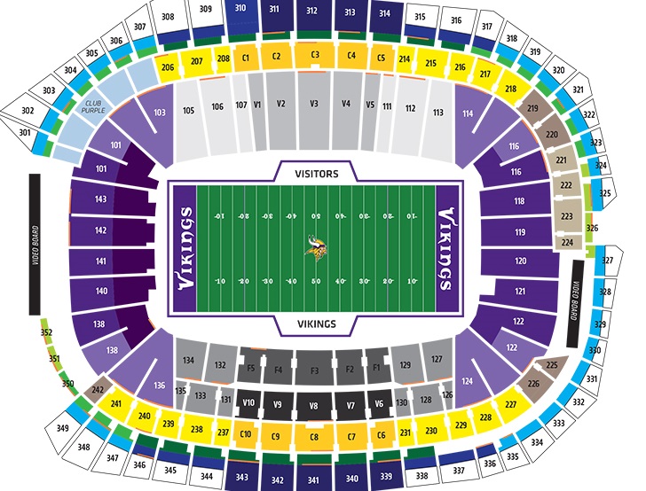 U.S. Bank Stadium Seating Chart, Minnesota Vikings.