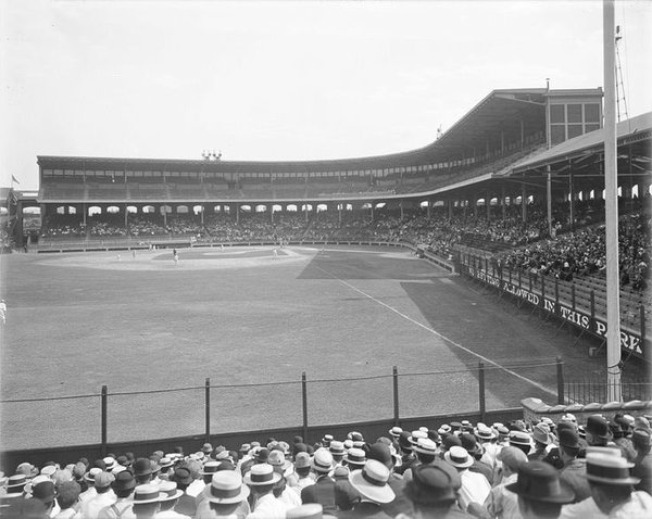 Photo of the playing field from the outfield bleachers at Comiskey Park.