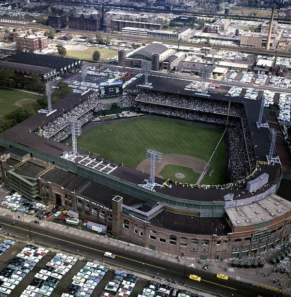 Aerial photo of old Comiskey Park in Chicago, Illinois.