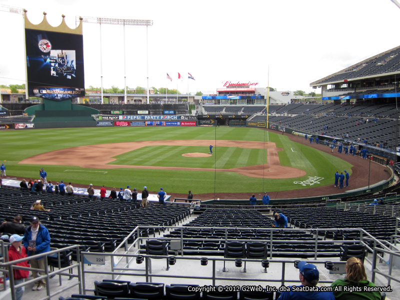 Seat view from section 224 at Kauffman Stadium, home of the Kansas City Royals