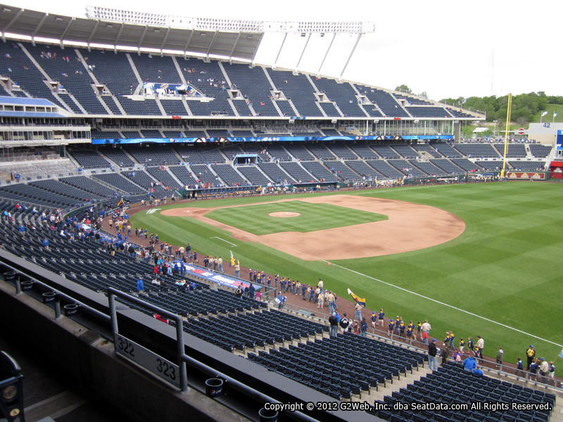 Seat view from section 323 at Kauffman Stadium, home of the Kansas City Royals